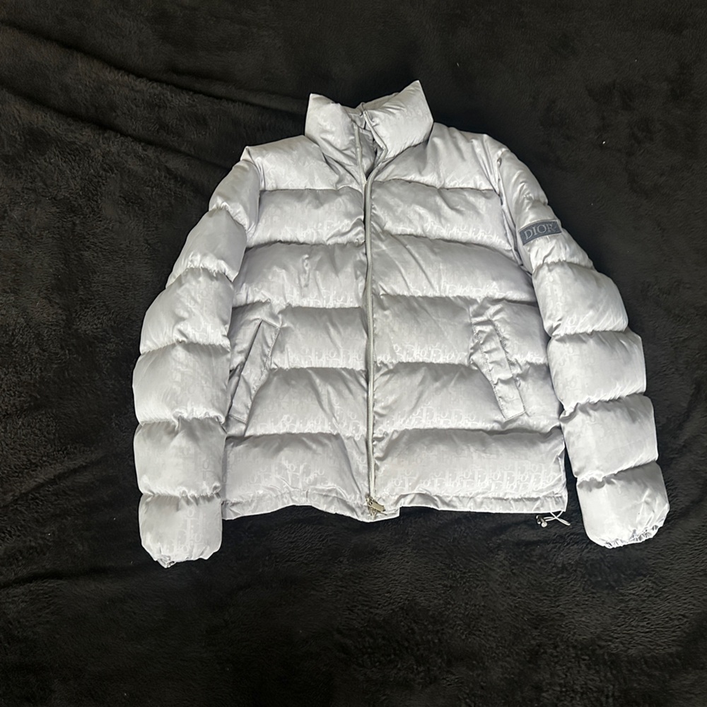 Dior Light Silver Monogram Quilted Puffer Jacket